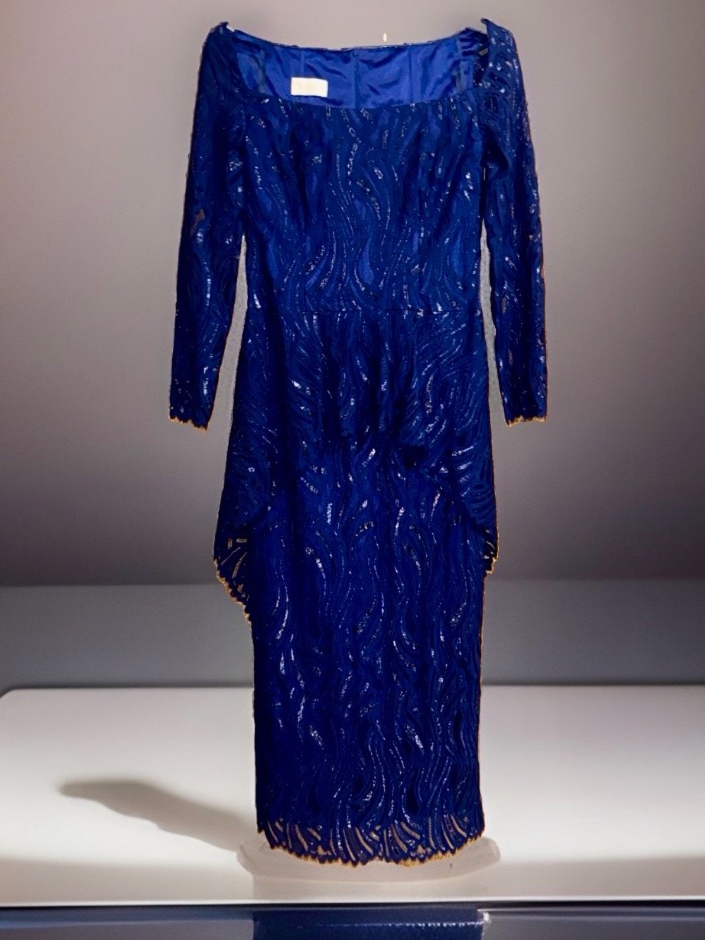 Vtg 90’s Damianou Navy Long Sleeve Evening Dress w/Metallic Accents-10-EC